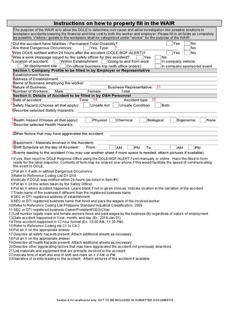 Instructions On How To Properly Fill in The WAIR .